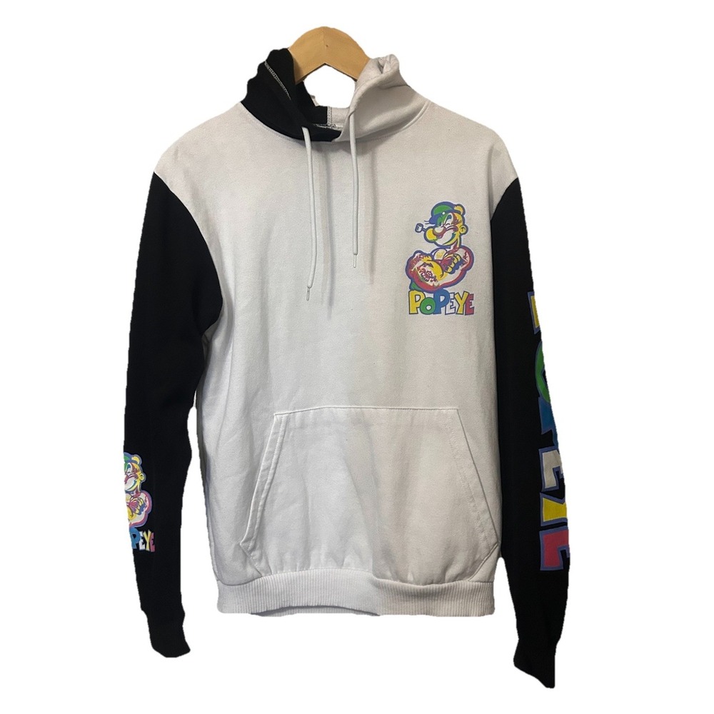 Popeye Men's Size Small Two-Sided Split Black & White Hoodie